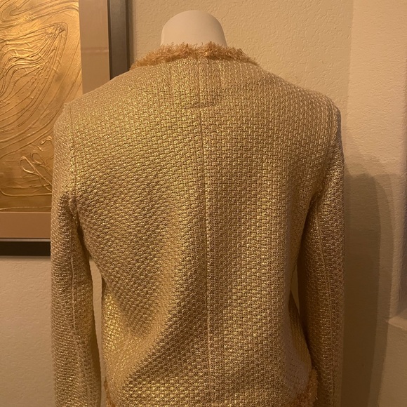 Le Superbe gold tweed blazer snap closures hot pink fringe detail NWOT Size Med - Picture 13 of 13